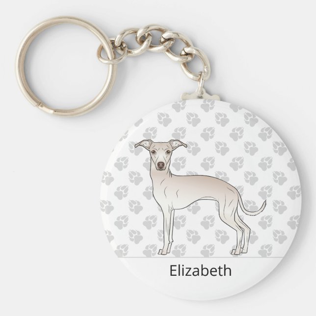 Cream Italian Greyhound Cute Dog With Custom Name Keychain (Front)