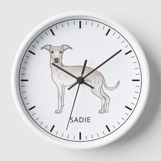 Cream Italian Greyhound Cute Dog With Custom Text Clock (Front)