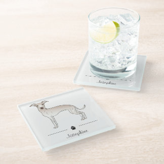 Cream Italian Greyhound Cute Dog With Custom Text Glass Coaster