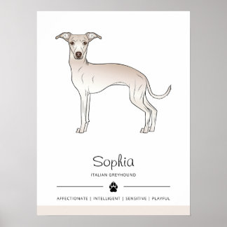 Cream Italian Greyhound Cute Dog With Custom Text Poster