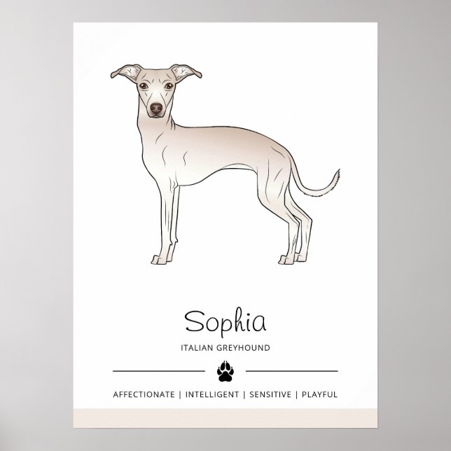 Cream Italian Greyhound Cute Dog With Custom Text Poster (Front)