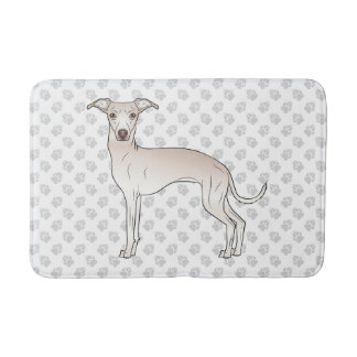 Cream Italian Greyhound Cute Dog With Paw Pattern Bath Mat