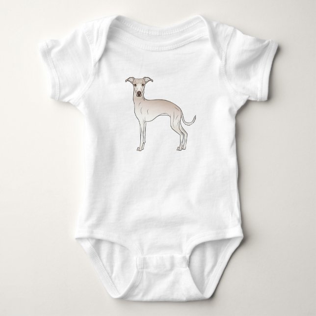 Cream Italian Greyhound Dog Cute Cartoon Dog Baby Bodysuit (Front)