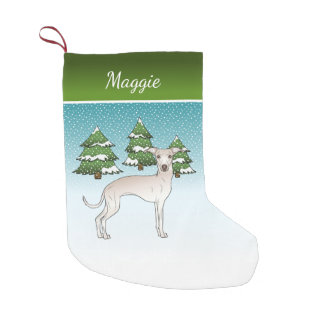 Cream Italian Greyhound Dog In A Winter Forest Small Christmas Stocking