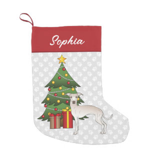 Cream Italian Greyhound Dog With A Christmas Tree Small Christmas Stocking