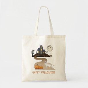Cream Italian Greyhound & Halloween Haunted House Tote Bag