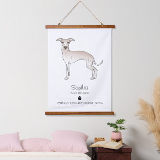 Cream Italian Greyhound With A Paw And Custom Text Hanging Tapestry
