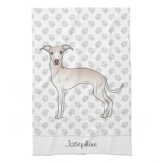 Cream Italian Greyhound With Custom Name Kitchen Towel