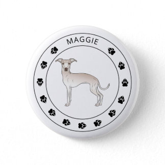 Cream Italian Greyhound With Paws And Custom Name Button