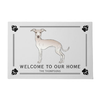 Cream Italian Greyhound With Paws And Custom Text Doormat