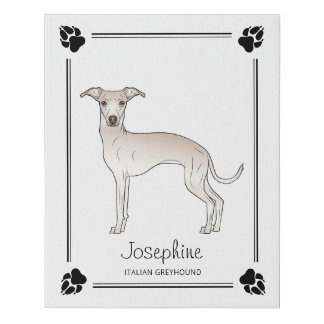 Cream Italian Greyhound With Paws And Custom Text Faux Canvas Print