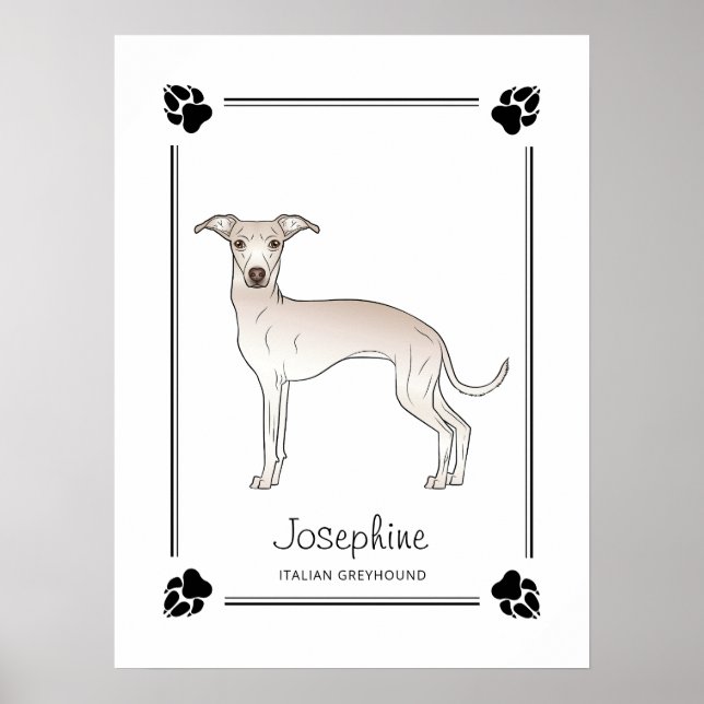 Cream Italian Greyhound With Paws And Custom Text Poster (Front)