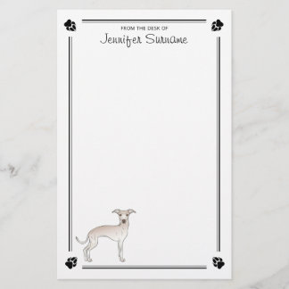 Cream Italian Greyhound With Paws And Custom Text Stationery
