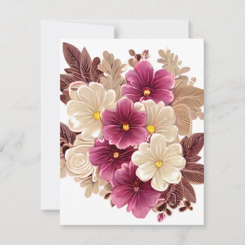 Cream Ivory and Burgundy Flowers on a Vintage Past Note Card