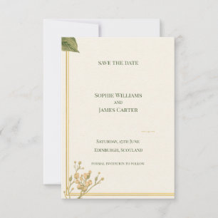 Cream Ivory Botanical Leaf Minimal Wedding Save The Date