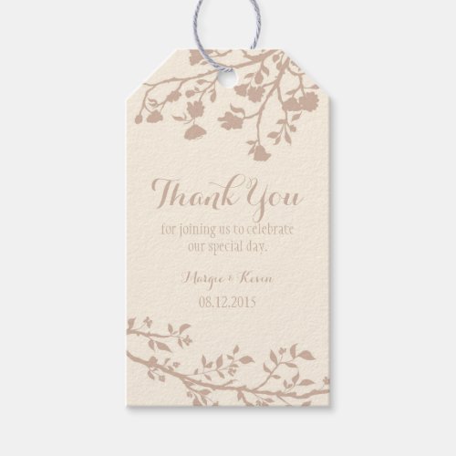 Cream Ivory Brown Flower Wedding Thank You Tags