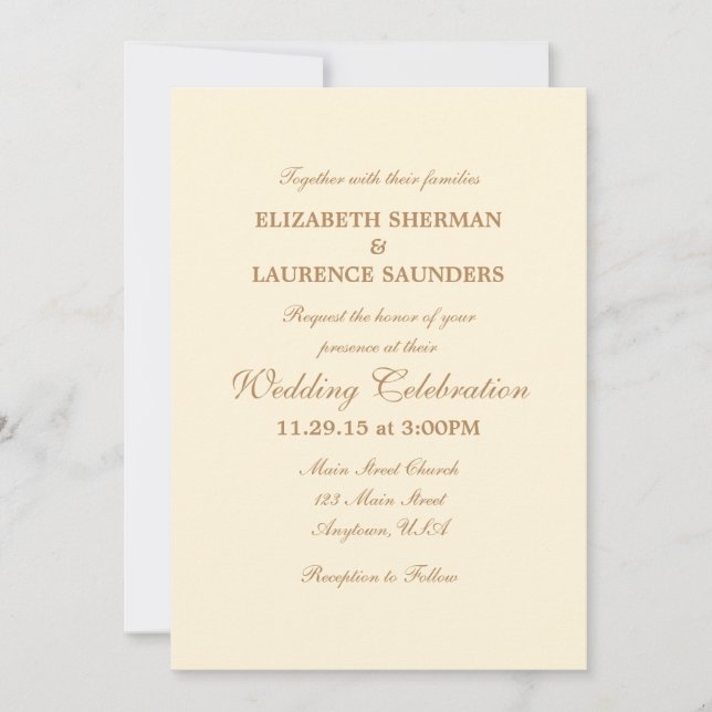 Cream Ivory Brown Plain Simple Wedding Invitation (Front)