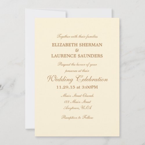 Cream Ivory Brown Plain Simple Wedding Invitation