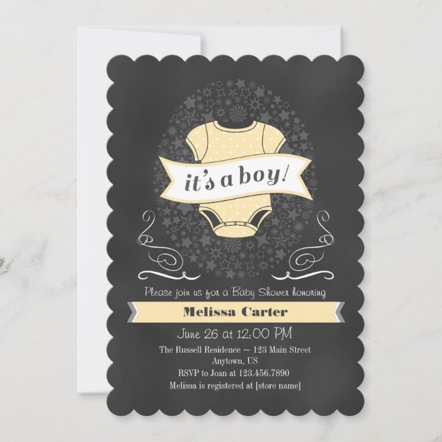 Cream Ivory Chalkboard Boy Baby Shower Invite (Front)