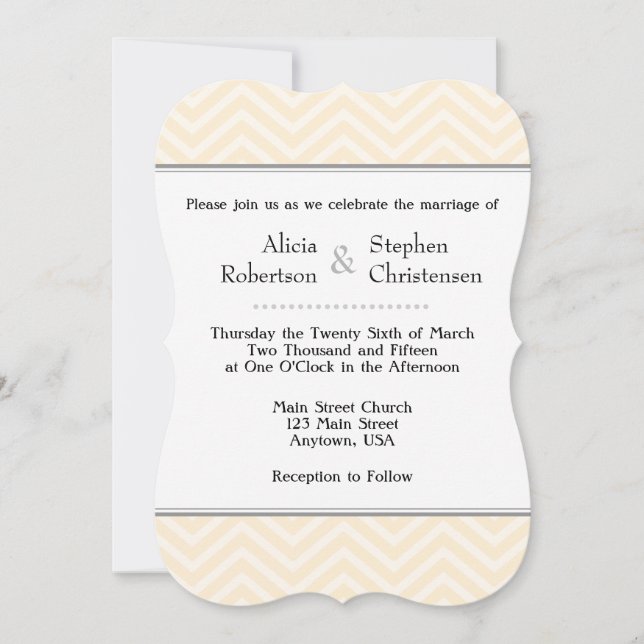 Cream Ivory Chevron Wedding Invitations (Front)