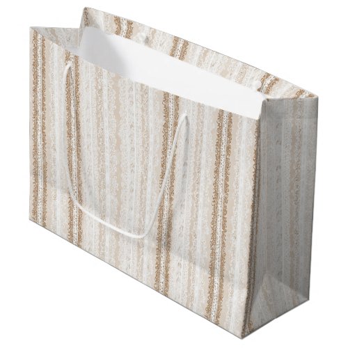 Cream Ivory Faux Lace Bridal Shower Large Gift Bag