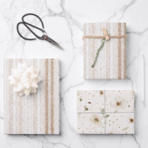 Cream Ivory Faux Lace Bridal Shower Wrapping Paper Sheets