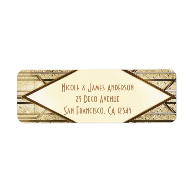 Cream Ivory Gold 20's Art Deco Gatsby Glam Wedding Label (Front)