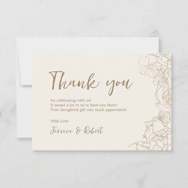 Cream Ivory Gold Botanical Thank You Card (Front)