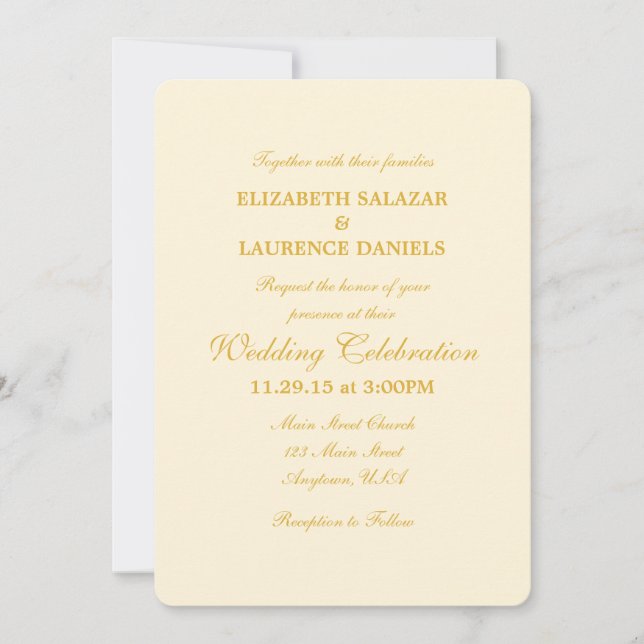 Cream Ivory Gold Plain Simple Wedding Invitation (Front)