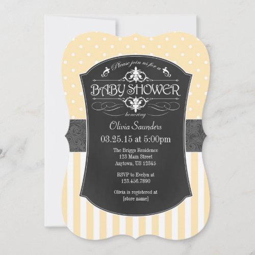 Cream Ivory Gray Chalkboard Stripes Baby Shower Invitation