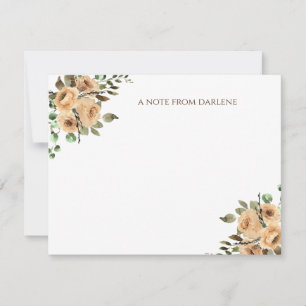 Cream, Ivory, Latte Watercolor Roses Monogram Note Card
