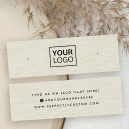 Cream ivory linen logo stud earring display card