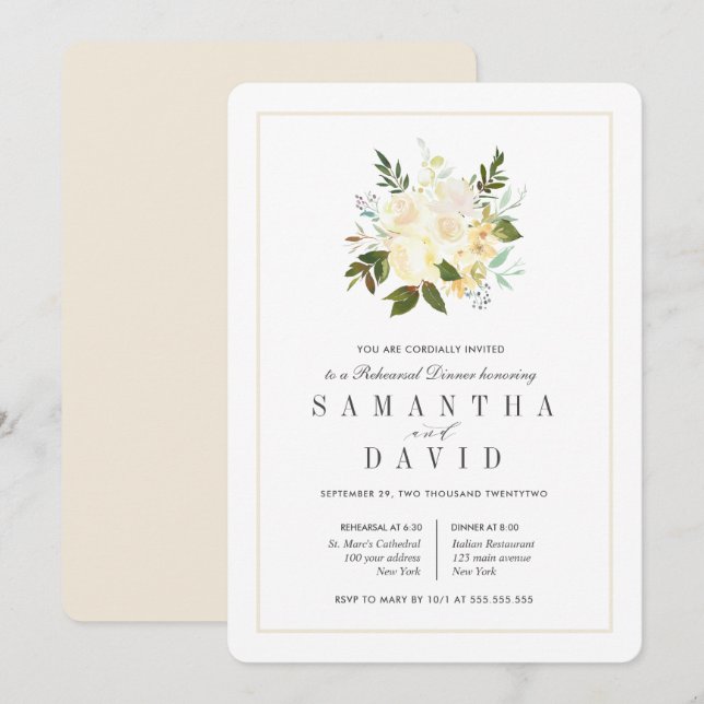 Cream + Ivory | Organic Wedding  Rehearsal Dinner Invitation (Front/Back)