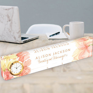 Cream ivory peach summer flowers boutique manager desk name plate