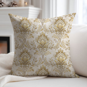Cream Ivory Pillow Vintage Victorian Damask Accent