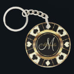 Cream Ivory Poker Chip Design - Monogram Keychain<br><div class="desc">Monogram Cream Ivory and Black Poker Chip Design keychain ready for you to personalize. ✔NOTE: ONLY CHANGE THE TEMPLATE AREAS NEEDED! 😀 If needed, you can remove the text and start fresh adding whatever text, font and font size you like. 📌If you need further customization, please click the "Click to...</div>