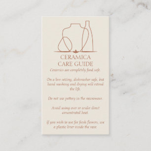 Cream Ivory Pottery Vase Ceramic Care Instruction Business Card
