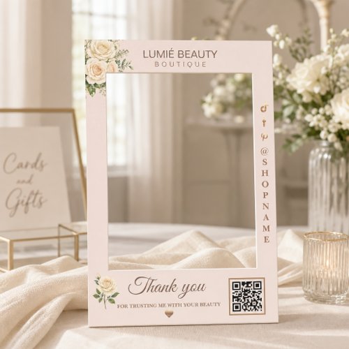 Cream Ivory Rose Watercolor Floral Selfie Frame