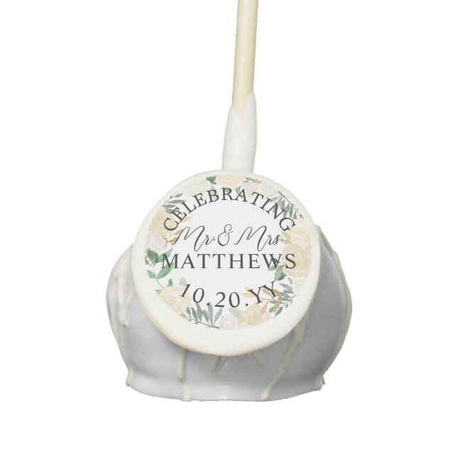 Cream Ivory Watercolor Floral Wedding Shower Cake Pops (Front)