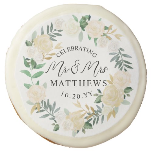 Cream Ivory Watercolor Floral Wedding Shower Sugar Cookie