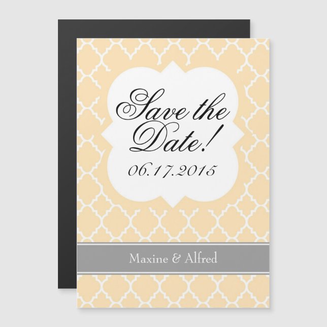 Cream Ivory White Quatrefoil Save The Date Magnet (Front/Back)