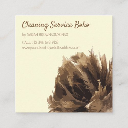 Cream Janitorial Cleaning service maid hand broom Square Business Card