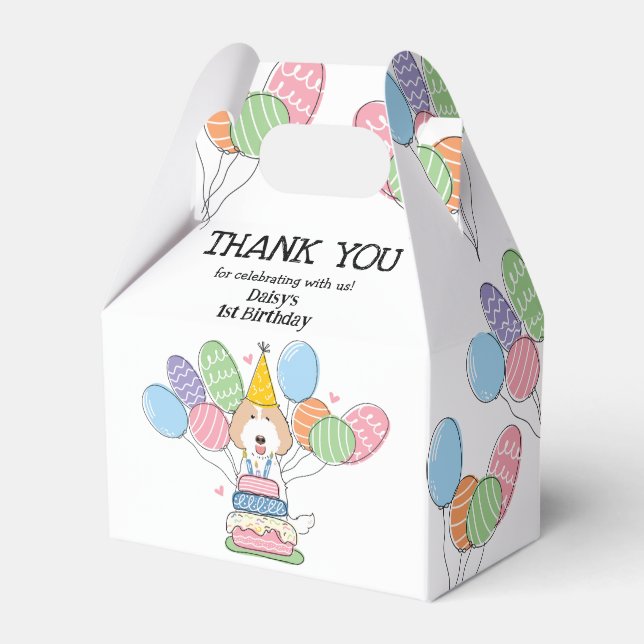 Cream Labradoodle Birthday Thank You Favor Box (Front Side)