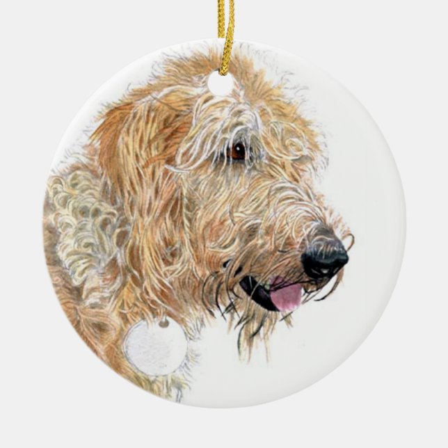 Cream labradoodle ceramic ornament (Front)