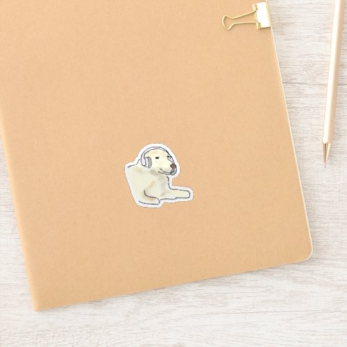 Cream Labrador Dog Wearing Headphones Sticker