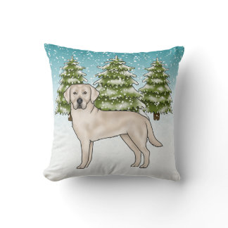 Cream Labrador Retriever Blue Winter Christmas Throw Pillow