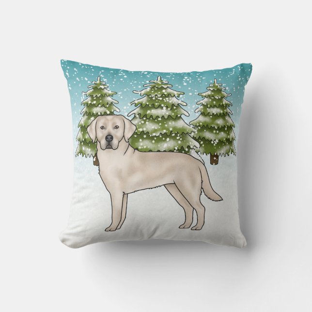 Cream Labrador Retriever Blue Winter Christmas Throw Pillow (Front)