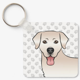 Cream Labrador Retriever Cartoon Dog Head &amp; Name Keychain