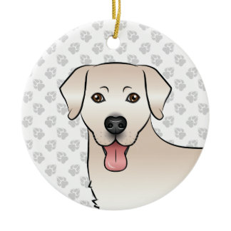 Cream Labrador Retriever Cartoon Dog Head &amp; Text Ceramic Ornament