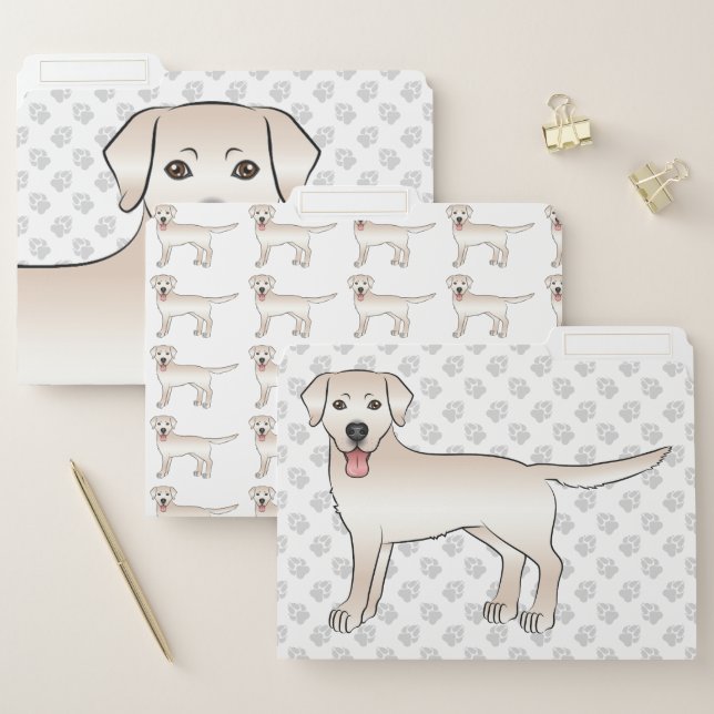 Cream Labrador Retriever Cartoon Dog Illustration File Folder (Set)
